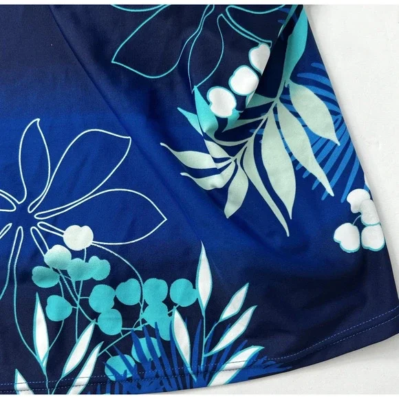 Swimsuits For All Blue Tropical Tankini Top Size 32 Ruffle NWT - Picture 4 of 10